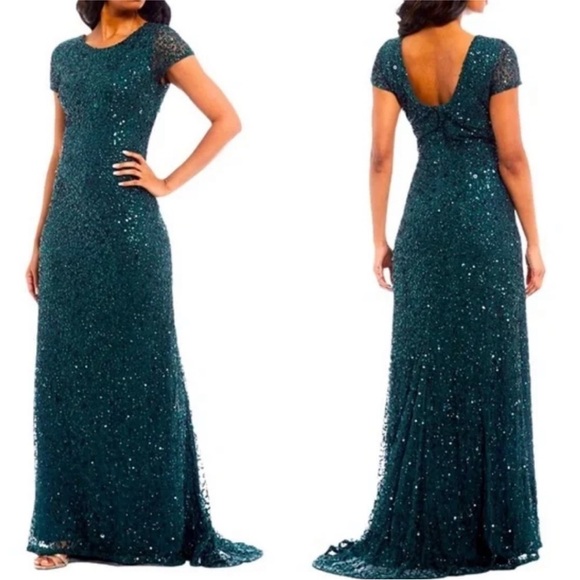 ADRIANNA PAPELL  Sequin Gown in Dusty Emerald - Picture 5 of 10